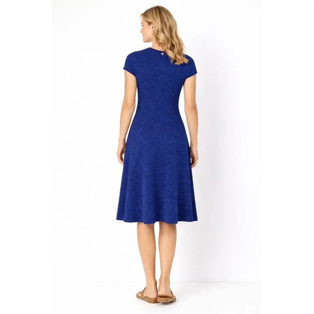 Escada Womens Blue Short Cap Sleeve A Line Dress Round Neck Knit Size XL Black